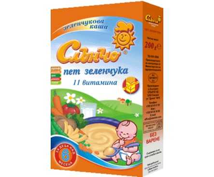 Слънчо Бебешка каша с 5 зеленчука 11 витамина 200 г