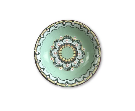 Светло зелена чиния с троянска шарка 17 см