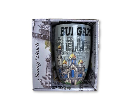 Чаша за чай България с пейзажи и черен надпис