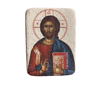 Магнит икона върху камък Исус 7х5 см