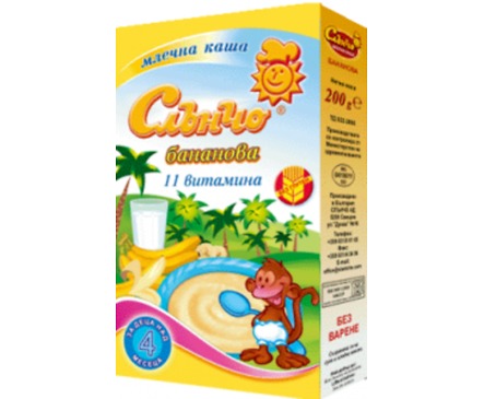 Слънчо Млечна бананова каша с бисквити 200 г